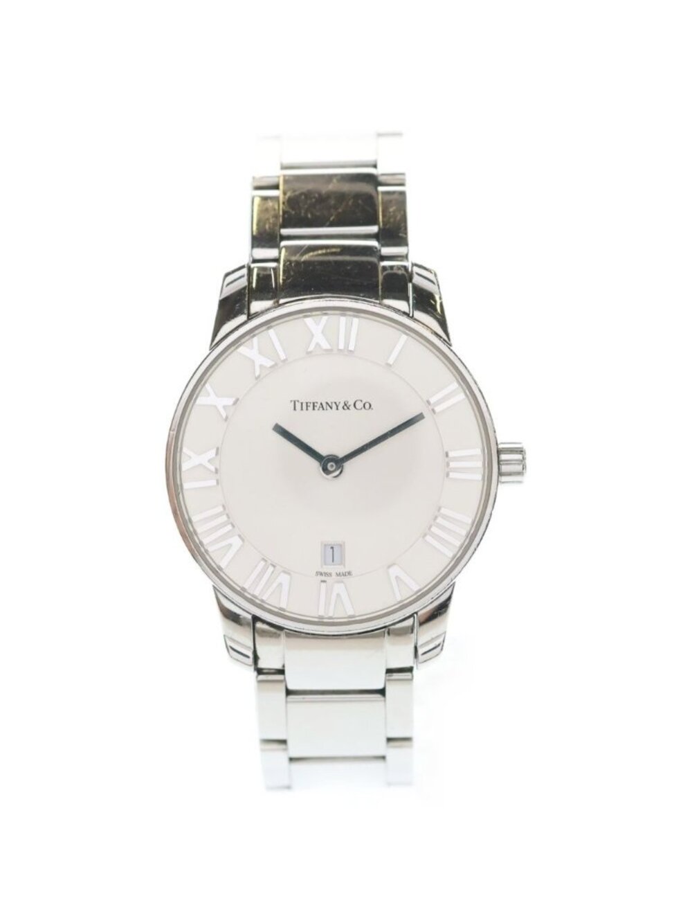 Tiffany & Co Atlas Dome Date White Dial SS Quartz Stainless Watch